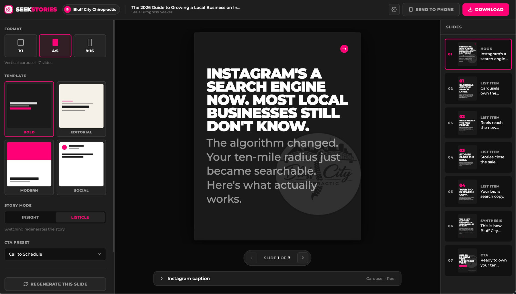 SeekStories editor preview